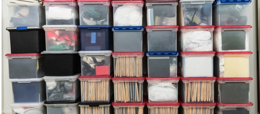 Stacks of plastic storage containers