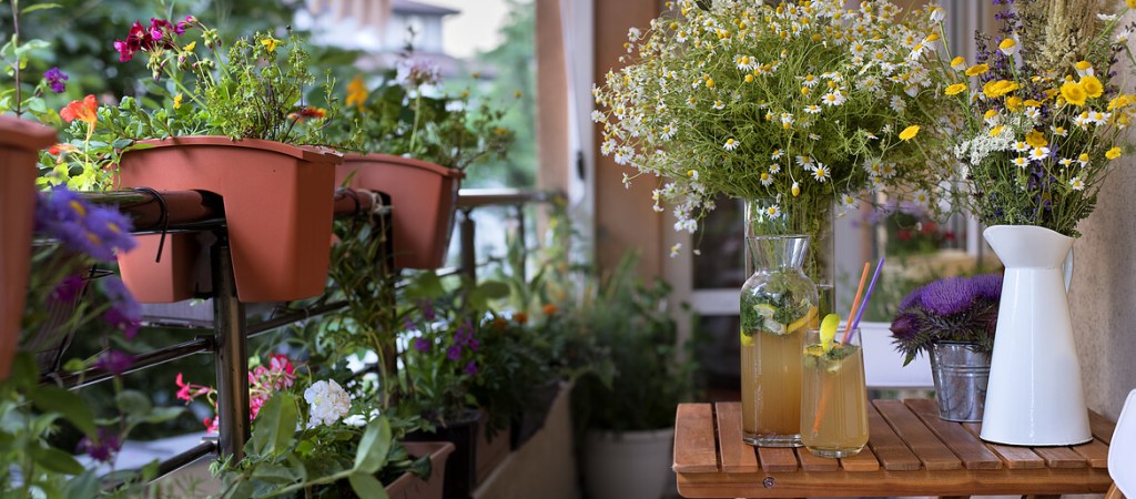 flower pots on a balcony
