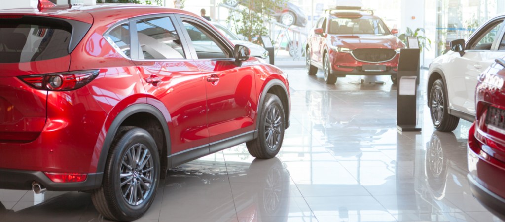 SUVs in a car showroom
