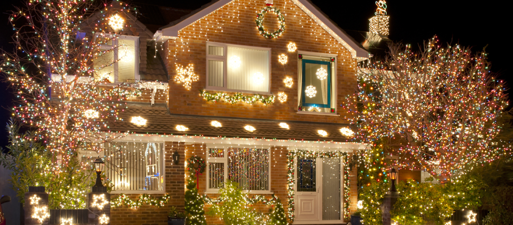 House decorated with Christmas lights