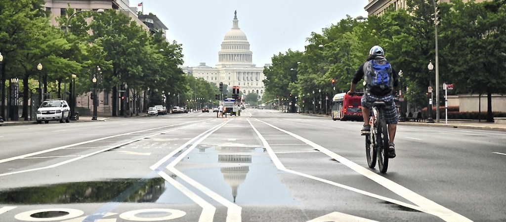 cyclist on Pennsylvania Avenue in Washington DC