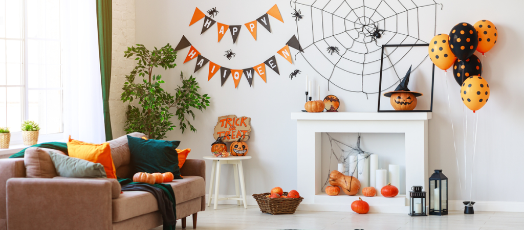 living room of a Halloween-decorated home