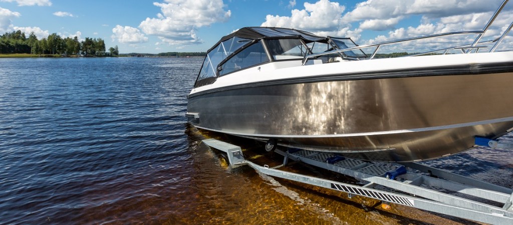 Launching a boat on lake