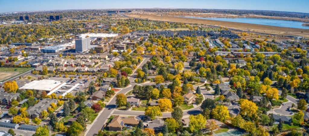Aerial view of Aurora CO in the fall