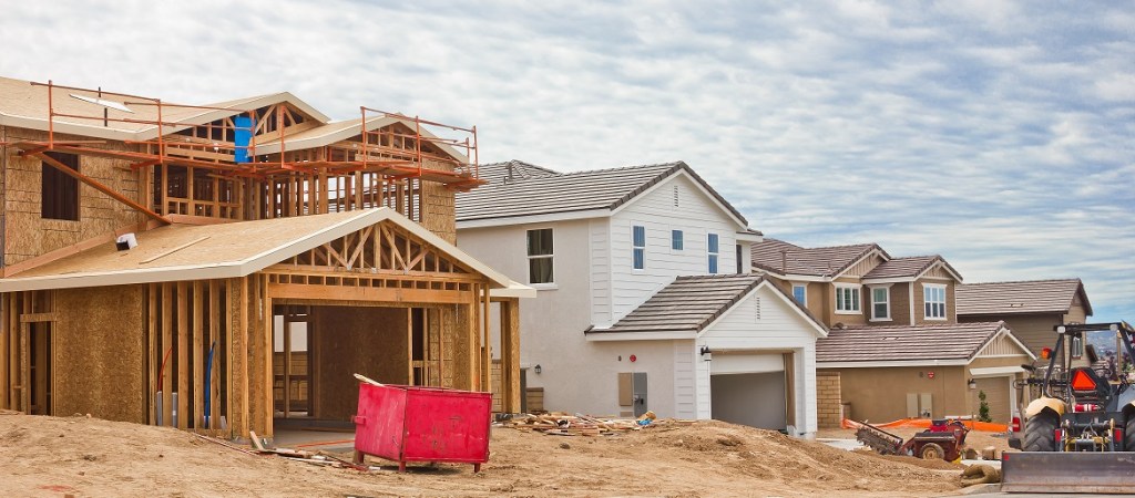 Homes completed and under construction on a building site