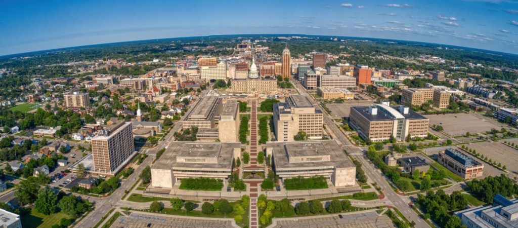 Aerial View of Downtown Lansing, Michigan during Summer