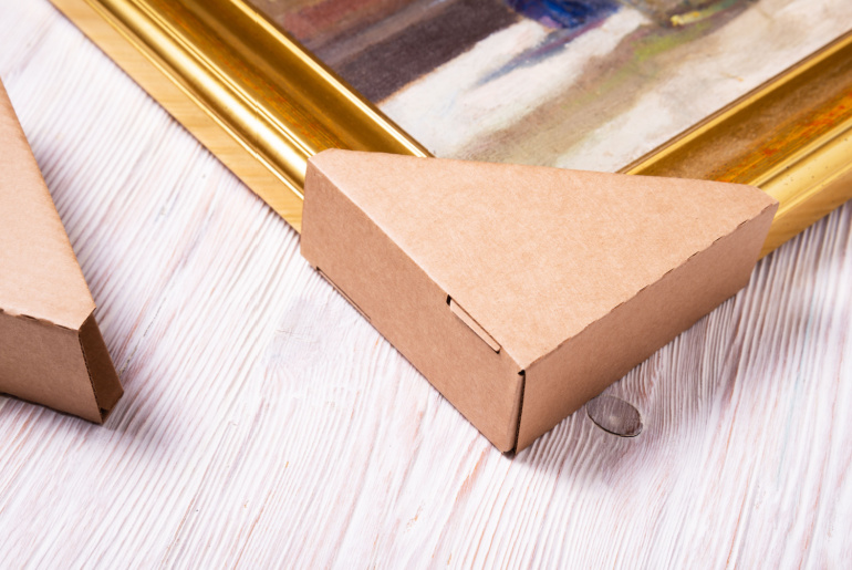 Brown cardboard carton picture frame corner protectors, artwork for walls, pictures for the home