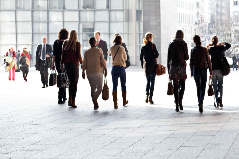 Employees leaving the office