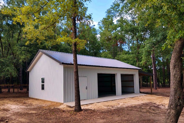 Garage with metal siding & roof