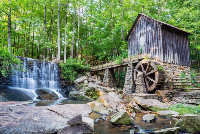 Historic mill and waterfall in Marietta, Georgia