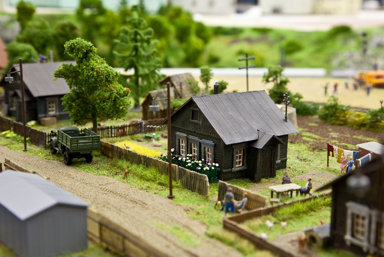 Scale miniature model of a village street