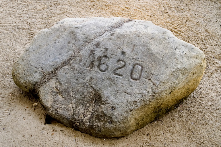 The Plymouth Rock marking where the Mayflower supposedly landed