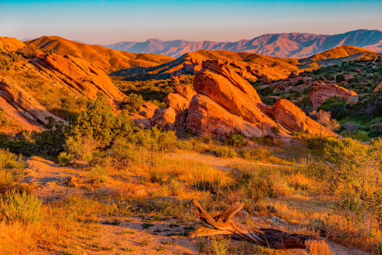 View of Vasquez Rocks Natural Area Park in the Sierra Pelona Mountains near Santa Clarita, CA