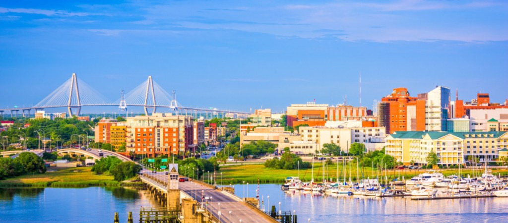Charleston, South Carolina, USA skyline over the Ashley River