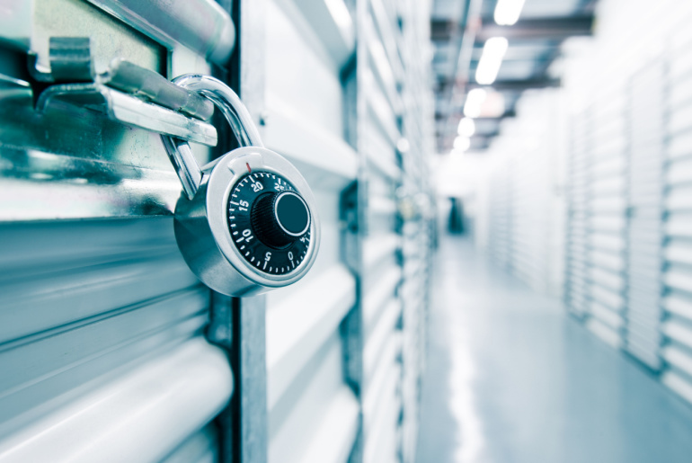 Combination lock on a self storage door 