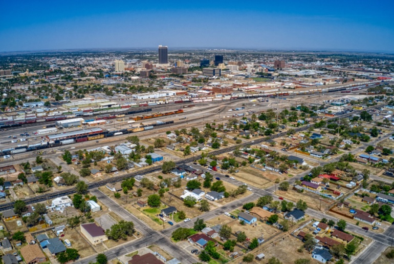 Aerial View of Downtown Amarillo, Texas in Summer