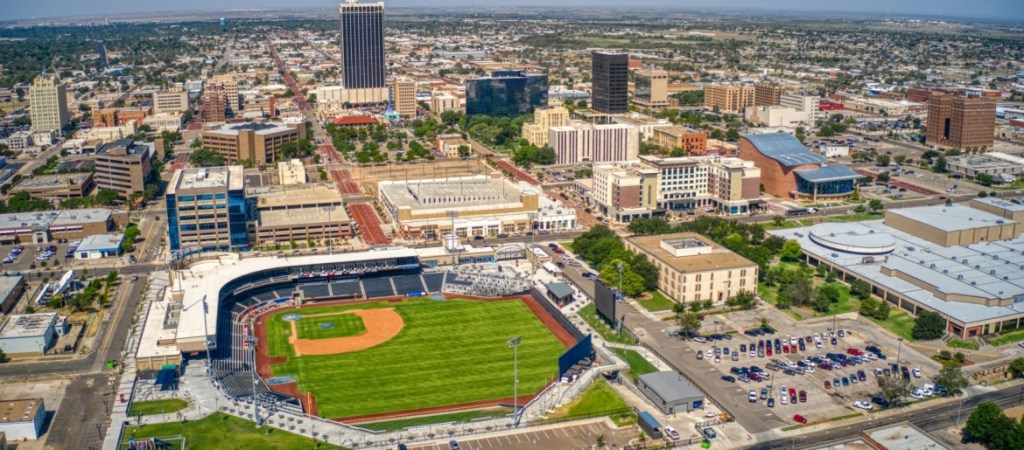 Aerial View of Downtown Amarillo, Texas in Summer