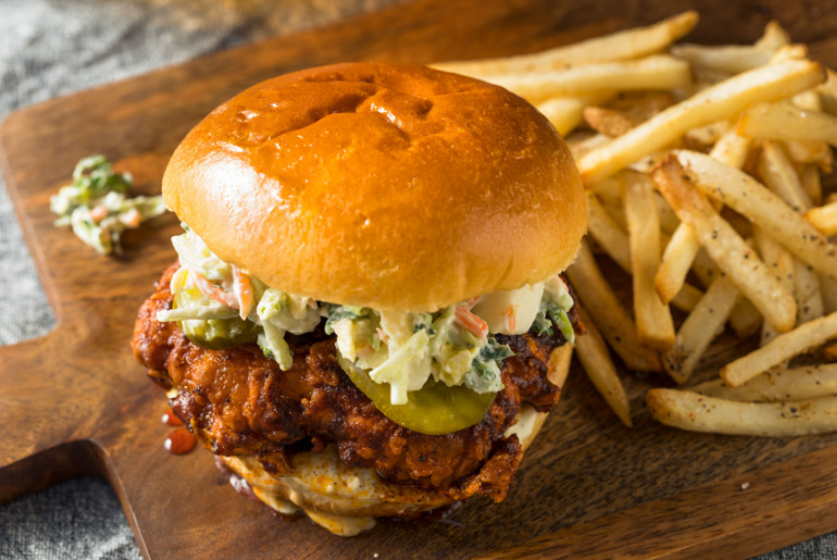 Homemade Spicy Nashville Hot Chicken Sandwich with Ranch and Pickles (1)