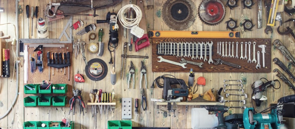 Well organized garage wall with tools