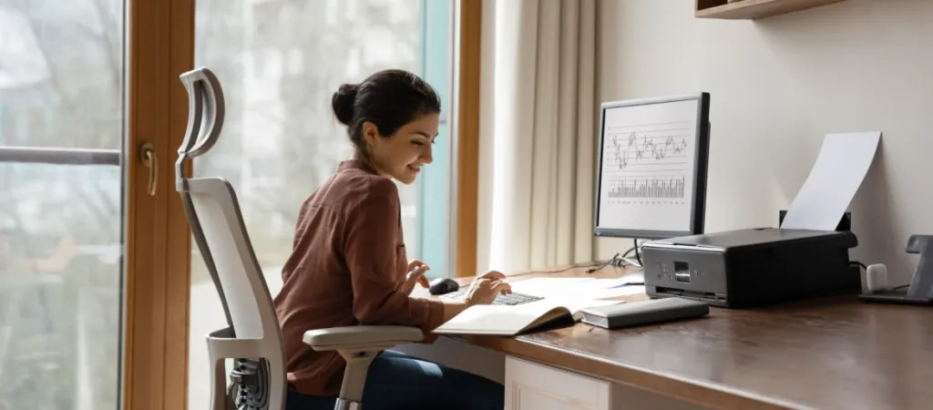 Woman working in her home office