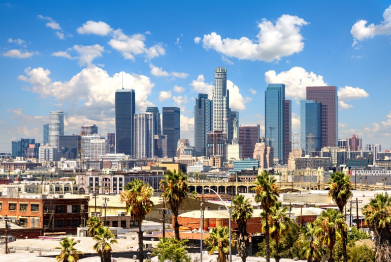 Downtown Los Angeles skyscrapers on a sunny day