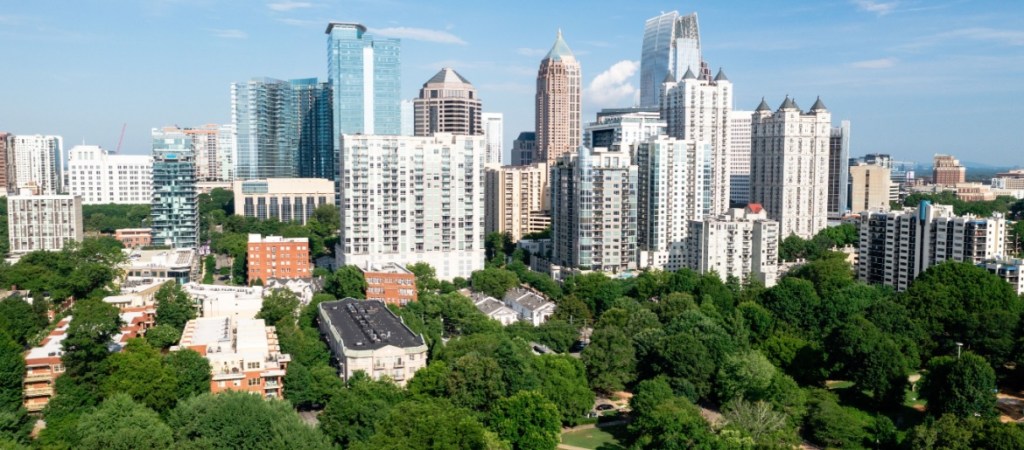 Downtown Atlanta on a sunny day from Piedmont Park, Georgia, USA