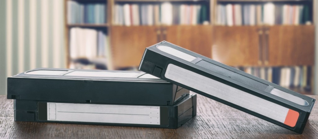 VHS-tapes-on-the-table-with-vintage-background