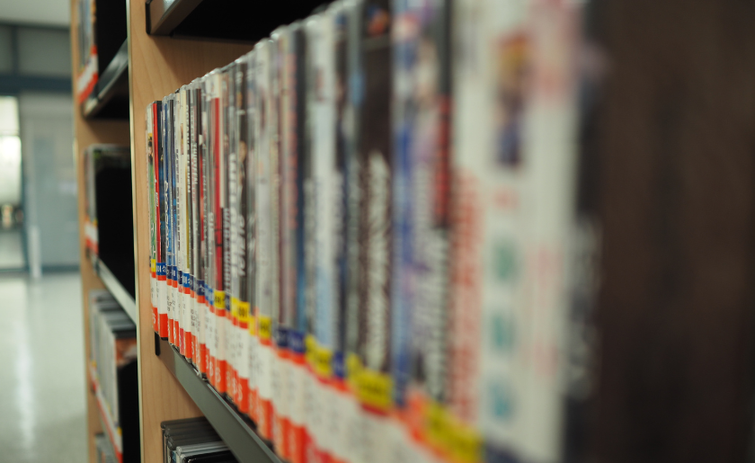 DVD shelf at a library