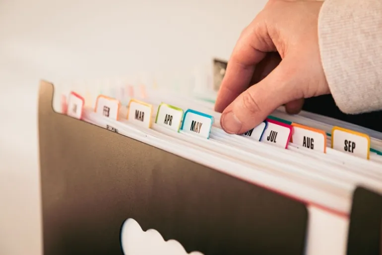Accordion file with monthly labels.