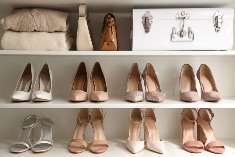 shelves with shoes and bags