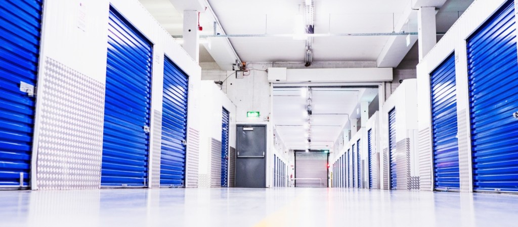 self storage facility with blue door units