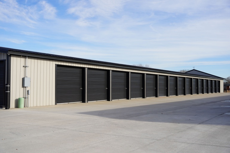 Row of self storage units in a facility