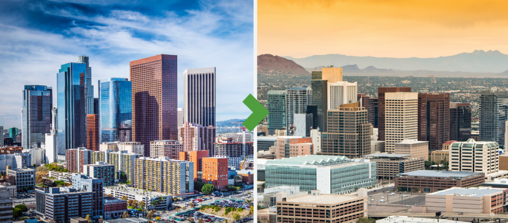 Split image showing Los Angeles and Phoenix