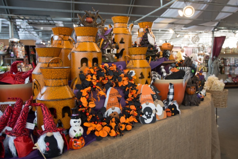 Halloween decorations for sale in a store, Trick or Treat sign