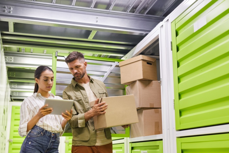 Couple in storage facility.