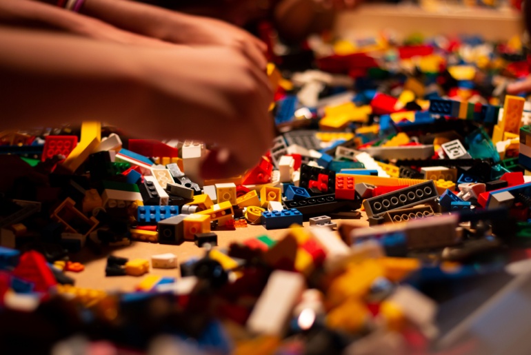 Scattered LEGO blocks.
