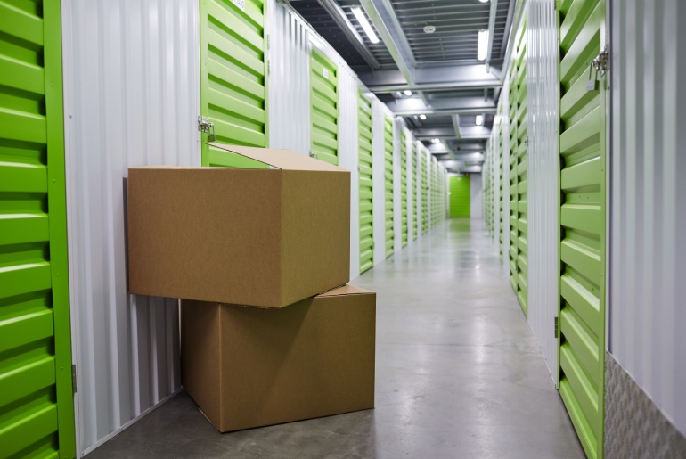 Boxes outside storage unit.