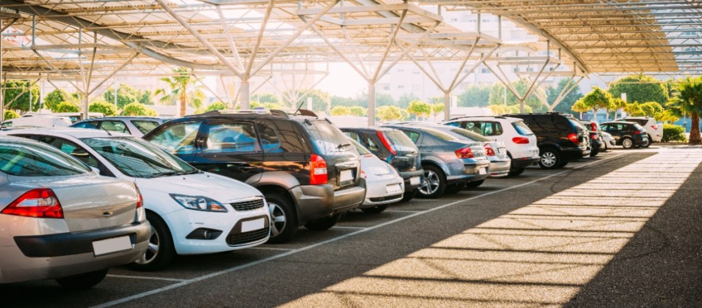 Outdoor car storage. Covered parking lot.