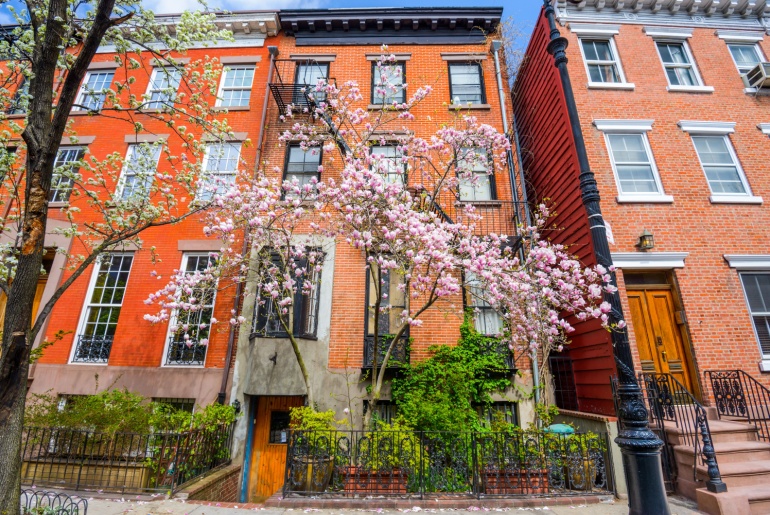 Homes in Chelsea neighborhood of New York City in the spring