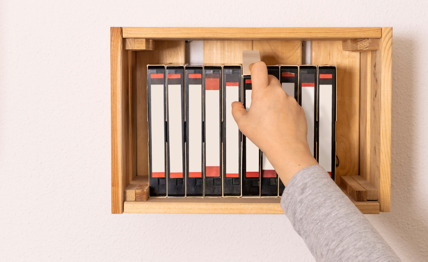 VHS tape shelf