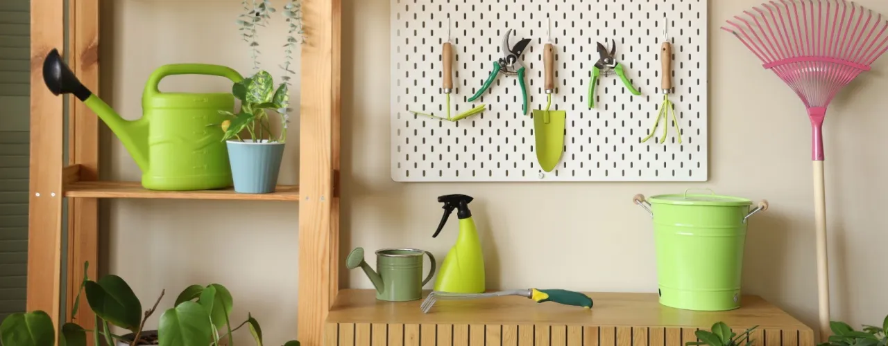 Garden tool storage ideas_ pegboard, vertical wood tower