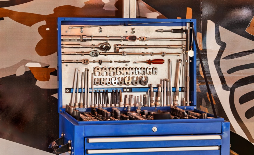 Large blue metal tool cabinet