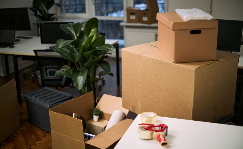 Packing station at home set up for moving in a hurry