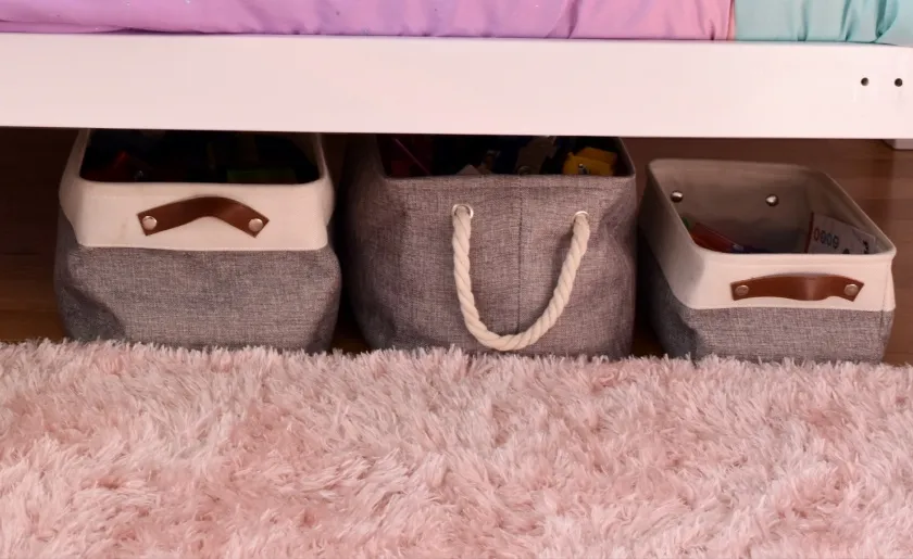Storage baskets under bed