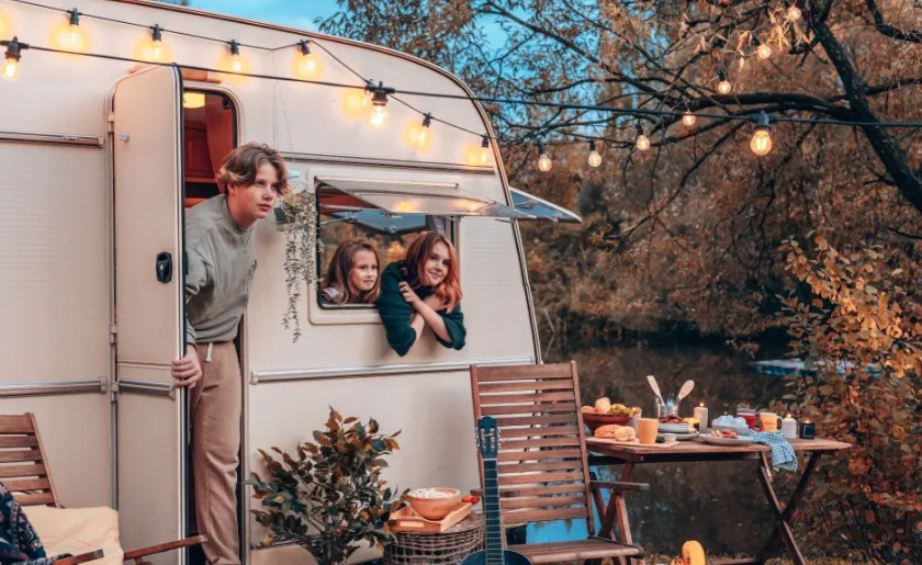 Campervan with people camping