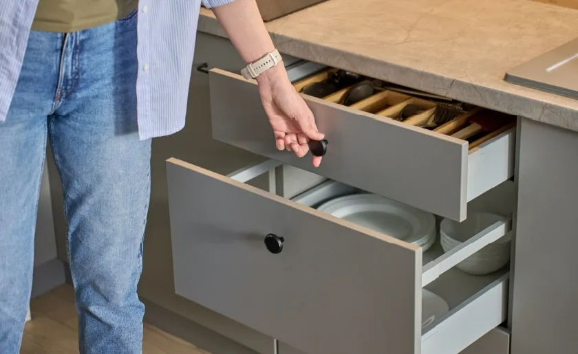 opened kitchen drawers