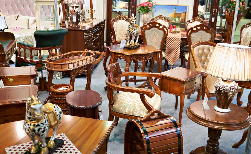 Antique furniture store with wooden items