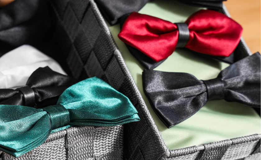 Bow ties stored in boxes
