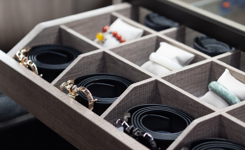 Drawer organizer for belts and other accessories