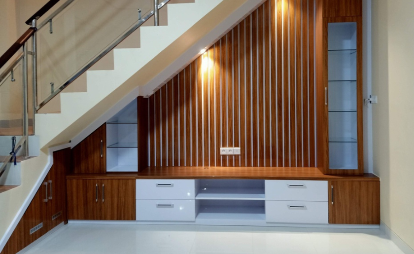 Under-stairs wood furniture